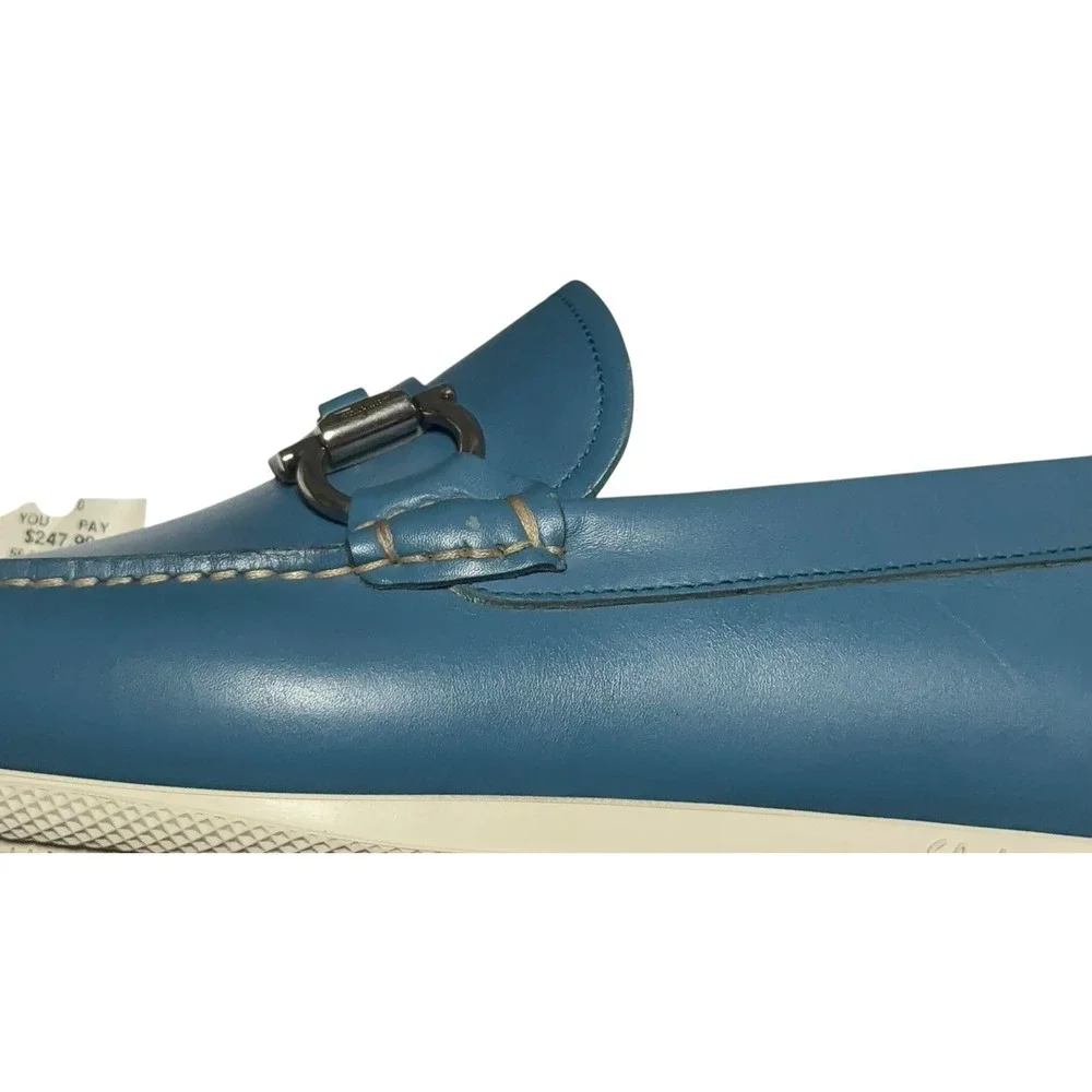 Salvatore Ferragamo Blue Leather Gancini Driver Loafers Men's‎ Italy Luxury